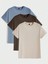 3'lü Basic Süprem T-Shirt - Bebe Mavisi Kahverengi Bej Oversize Bisiklet Yaka Tişört 1