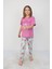 Kız Çocuk Pamuk Yazlık Kısa Kollu Pijama Takımı - Pembe Flamingo Desenli 1