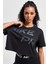 Pro Dri Fit Graphics Loose Fit T-Shirt Kadın Crop Büyük Beden Günlük Tişört Siyah 1