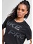 Pro Dri Fit Graphics Loose Fit T-Shirt Kadın Crop Büyük Beden Günlük Tişört Siyah 3