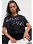 Pro Dri Fit Graphics Loose Fit T-Shirt Kadın Crop Büyük Beden Günlük Tişört Siyah 4