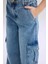 Wide Leg Kargo Geniş Bol Paça Mavi Kız Çocuk Jean Pantolon D7089A8/NM39 4