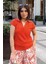 Mercan Polo Yaka, Kısa Kol, Fitilli Kaşkorşe Kumaş, Basic Kesim, Spor ve Günlük Bluz & T-Shirt 1
