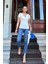 Kadın Ekru Kısa Kol Fermuar Detaylı Regular Kesim Standart Boy Bluz Tshirt 5