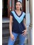 Kadın Laci V Yaka, Kısa Kol, Color Block Detaylı, Terletmez Dokulu Kumaş, Salaş Bluz, Tshirt 2