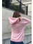 Kadın Pembe Uzun Kol, Yırtmaç Detaylı, Arma ve Yazı Detaylı, Kapüşonlu Sweatshirt Bluz 2