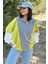 Kadın Gri Polo Yaka Uzun Yarasa Kol Lastikli Manşet Asimetrik Color Block Salaş Sweatshirt Bluz 1