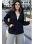 Kadın Siyah Kapüşonlu, Fermuarlı, Cepli, Regular Kesim Sweatshirt 1