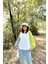 Kadın Beyaz Uzun Balon Kol, Yuvarlak Yaka, Kolları Double Color Block Basic Sweatshirt Bluz 3