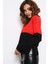 Kadın Kırmızı & Siyah Yuvarlak Yaka Iki Renkli Triko Uzun Kol Düz Kesim Standart Boy Triko Bluz 4