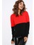 Kadın Kırmızı & Siyah Yuvarlak Yaka Iki Renkli Triko Uzun Kol Düz Kesim Standart Boy Triko Bluz 5