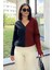 Kadın Antrasit & Bordo Günlük Stil V Yaka Color Block, Uzun Kol Kazak Bluz, Pamuklu Sweatshirt 1