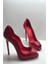 Kırmızı Mat Love Kare Burun Gizli Platformlu Stiletto Topuklu Ayakkabı 4