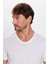 Erkek Slim Fit Dar Kesim %100 Pamuk Yumuşak Dokulu Beyaz V Yaka Tişört 2