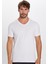Erkek Slim Fit Dar Kesim %100 Pamuk Yumuşak Dokulu Beyaz V Yaka Tişört 3