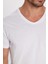 Erkek Slim Fit Dar Kesim %100 Pamuk Yumuşak Dokulu Beyaz V Yaka Tişört 4