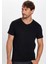 Erkek Slim Fit Dar Kesim %100 Pamuk Yumuşak Dokulu Siyah V Yaka Tişört 2