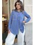 Kadın Mavi Inci Süslemeli, Çift Cep Detaylı, Arkası Pliseli, Terletmez, Kupra Kumaş, Salaş Gömlek 4