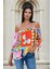 Renk Bloklu, Madonna Yaka, Kolları Bağlama Detaylı, Bluz 1