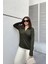 Kadın Haki Polo Yaka Basic Bluz, Uzun Kol, Regular Kesim, Günlük ve Spor Kaliteli Kumaş Sweatshirt 2