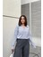 Kadın Gri Polo Yaka Basic Bluz, Uzun Kol, Regular Kesim, Günlük ve Spor Kaliteli Kumaş Sweatshirt 4