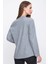 Kadın Gri Kayık Yaka Uzun Kol Omuz Dekolteli, Düğmeli Detaylı Regular Kesim Standart Boy Bluz 2