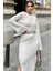 Kadın Ekru Crop Bluz & Astarlı Kalem Etek - Ajurlu Merserize Triko Örme Alt Üst Takım 5