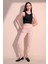 Kadın Bej Rahat Dokulu Kumaş Cepli Beli Lastikli Paça Jogger Spor Pantolon 3