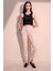 Kadın Bej Rahat Dokulu Kumaş Cepli Beli Lastikli Paça Jogger Spor Pantolon 5