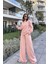 Kadın Pudra Yuvarlak Yaka Sweatshirt & Bol Paça Beli Lastikli Pantolon - Rahat Alt & Üst Takım 4