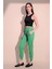 Kadın Yeşil Rahat Dokulu Kumaş Cepli Beli Lastikli Paça Jogger Spor Pantolon 2