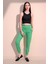 Kadın Yeşil Rahat Dokulu Kumaş Cepli Beli Lastikli Paça Jogger Spor Pantolon 5