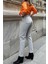 Kadın Gri Yüksek Bel, Rahat Kesim, Boru Paça, Skinny Kot Pantolon - Jeans 4
