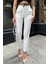 Kadın Ekru Beli Lastikli Şerit Detaylı Arka ve Yan Cepli Kalem Pantolon 2