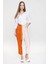 Kadın Turuncu Parlak Kaliteli Kumaş Color Block Kemerli Pantolon 2