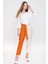 Kadın Turuncu Parlak Kaliteli Kumaş Color Block Kemerli Pantolon 4