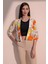 Kadın Turuncu Şık Desenli Poplin Crop Ceket 1