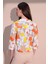 Kadın Turuncu Şık Desenli Poplin Crop Ceket 2