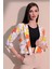Kadın Turuncu Şık Desenli Poplin Crop Ceket 3