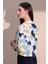 Kadın Sarı & Lacivert Şık Desenli Poplin Crop Ceket 3