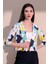 Kadın Sarı & Lacivert Şık Desenli Poplin Crop Ceket 5