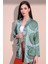Kadın Yeşil Etnik Desen Yeni Moda Saten Çift Cepli Salaş Kimono Ceket - Tesettüre Uygun 2