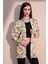 Kadın Sarı Safari Desen Yeni Moda Saten Çift Cepli Salaş Kimono Ceket - Tesettüre Uygun 1