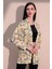 Kadın Sarı Safari Desen Yeni Moda Saten Çift Cepli Salaş Kimono Ceket - Tesettüre Uygun 2