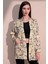Kadın Sarı Safari Desen Yeni Moda Saten Çift Cepli Salaş Kimono Ceket - Tesettüre Uygun 4