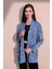 Kadın Saks Etnik Desen Yeni Moda Saten Çift Cepli Salaş Kimono Ceket - Tesettüre Uygun 1