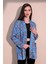 Kadın Saks Etnik Desen Yeni Moda Saten Çift Cepli Salaş Kimono Ceket - Tesettüre Uygun 2