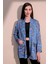 Kadın Saks Etnik Desen Yeni Moda Saten Çift Cepli Salaş Kimono Ceket - Tesettüre Uygun 3