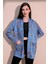 Kadın Saks Etnik Desen Yeni Moda Saten Çift Cepli Salaş Kimono Ceket - Tesettüre Uygun 4