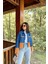 Kadın Mavi & Turuncu Denim Kontrast Çift Renk Detay Ön Düğmeli Manşetli Kot Ceket 4